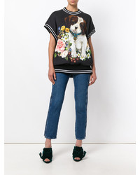 schwarzes bedrucktes T-Shirt mit einem Rundhalsausschnitt von Dolce & Gabbana