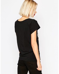schwarzes bedrucktes T-Shirt mit einem Rundhalsausschnitt von Love Moschino