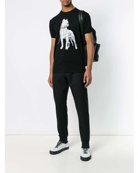 schwarzes bedrucktes T-Shirt mit einem Rundhalsausschnitt von Marcelo Burlon County of Milan