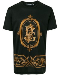 schwarzes bedrucktes T-Shirt mit einem Rundhalsausschnitt von Dolce & Gabbana
