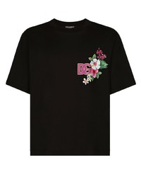 schwarzes bedrucktes T-Shirt mit einem Rundhalsausschnitt von Dolce & Gabbana