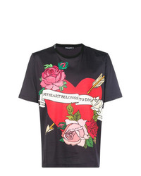 schwarzes bedrucktes T-Shirt mit einem Rundhalsausschnitt von Dolce & Gabbana