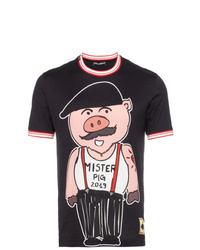 schwarzes bedrucktes T-Shirt mit einem Rundhalsausschnitt von Dolce & Gabbana