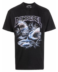 schwarzes bedrucktes T-Shirt mit einem Rundhalsausschnitt von DOMREBEL