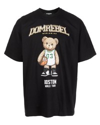 schwarzes bedrucktes T-Shirt mit einem Rundhalsausschnitt von DOMREBEL