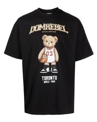 schwarzes bedrucktes T-Shirt mit einem Rundhalsausschnitt von DOMREBEL