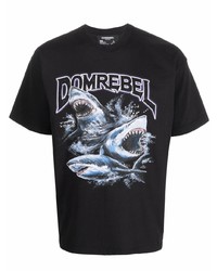 schwarzes bedrucktes T-Shirt mit einem Rundhalsausschnitt von DOMREBEL