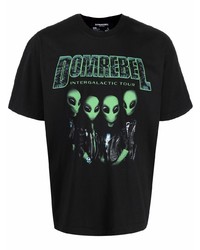 schwarzes bedrucktes T-Shirt mit einem Rundhalsausschnitt von DOMREBEL