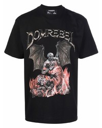 schwarzes bedrucktes T-Shirt mit einem Rundhalsausschnitt von DOMREBEL