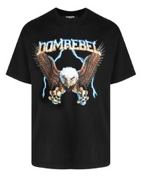 schwarzes bedrucktes T-Shirt mit einem Rundhalsausschnitt von DOMREBEL