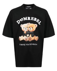 schwarzes bedrucktes T-Shirt mit einem Rundhalsausschnitt von DOMREBEL