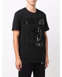 schwarzes bedrucktes T-Shirt mit einem Rundhalsausschnitt von Moschino