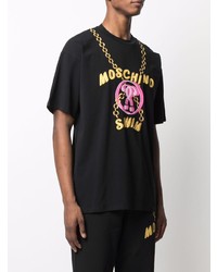 schwarzes bedrucktes T-Shirt mit einem Rundhalsausschnitt von Moschino