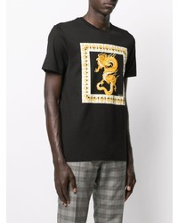 schwarzes bedrucktes T-Shirt mit einem Rundhalsausschnitt von Versace