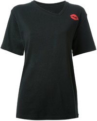 schwarzes bedrucktes T-Shirt mit einem Rundhalsausschnitt von Dresscamp