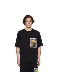 schwarzes bedrucktes T-Shirt mit einem Rundhalsausschnitt von Dries Van Noten