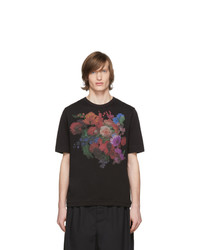 schwarzes bedrucktes T-Shirt mit einem Rundhalsausschnitt von Dries Van Noten