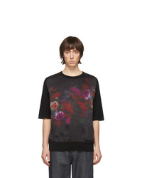 schwarzes bedrucktes T-Shirt mit einem Rundhalsausschnitt von Dries Van Noten