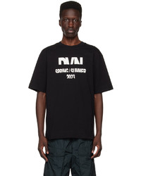 schwarzes bedrucktes T-Shirt mit einem Rundhalsausschnitt von Dries Van Noten