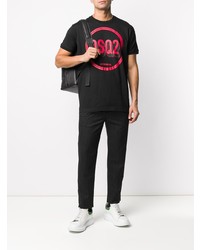 schwarzes bedrucktes T-Shirt mit einem Rundhalsausschnitt von DSQUARED2