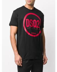 schwarzes bedrucktes T-Shirt mit einem Rundhalsausschnitt von DSQUARED2