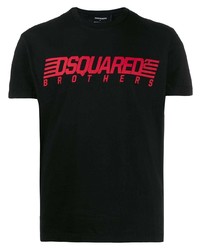 schwarzes bedrucktes T-Shirt mit einem Rundhalsausschnitt von DSQUARED2