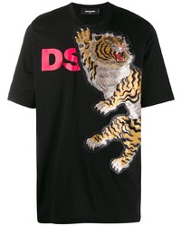 schwarzes bedrucktes T-Shirt mit einem Rundhalsausschnitt von DSQUARED2