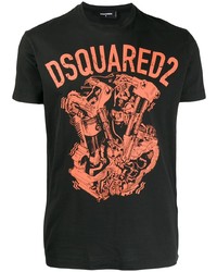 schwarzes bedrucktes T-Shirt mit einem Rundhalsausschnitt von DSQUARED2