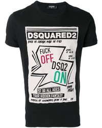 schwarzes bedrucktes T-Shirt mit einem Rundhalsausschnitt von DSQUARED2