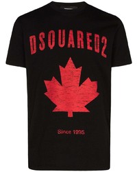 schwarzes bedrucktes T-Shirt mit einem Rundhalsausschnitt von DSQUARED2