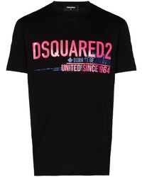 schwarzes bedrucktes T-Shirt mit einem Rundhalsausschnitt von DSQUARED2