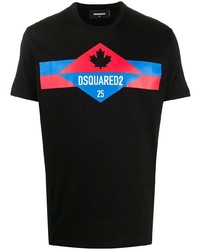 schwarzes bedrucktes T-Shirt mit einem Rundhalsausschnitt von DSQUARED2