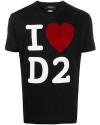 schwarzes bedrucktes T-Shirt mit einem Rundhalsausschnitt von DSQUARED2