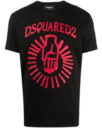 schwarzes bedrucktes T-Shirt mit einem Rundhalsausschnitt von DSQUARED2