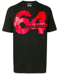 schwarzes bedrucktes T-Shirt mit einem Rundhalsausschnitt von DSQUARED2