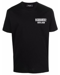 schwarzes bedrucktes T-Shirt mit einem Rundhalsausschnitt von DSQUARED2