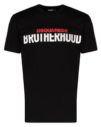 schwarzes bedrucktes T-Shirt mit einem Rundhalsausschnitt von DSQUARED2