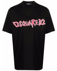 schwarzes bedrucktes T-Shirt mit einem Rundhalsausschnitt von DSQUARED2