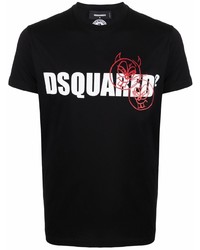 schwarzes bedrucktes T-Shirt mit einem Rundhalsausschnitt von DSQUARED2