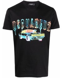 schwarzes bedrucktes T-Shirt mit einem Rundhalsausschnitt von DSQUARED2