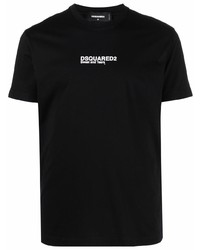 schwarzes bedrucktes T-Shirt mit einem Rundhalsausschnitt von DSQUARED2