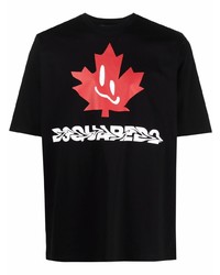 schwarzes bedrucktes T-Shirt mit einem Rundhalsausschnitt von DSQUARED2