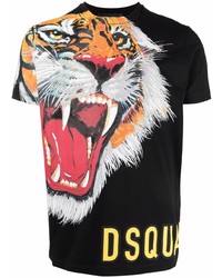 schwarzes bedrucktes T-Shirt mit einem Rundhalsausschnitt von DSQUARED2