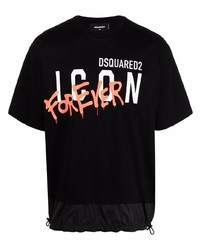 schwarzes bedrucktes T-Shirt mit einem Rundhalsausschnitt von DSQUARED2