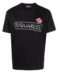 schwarzes bedrucktes T-Shirt mit einem Rundhalsausschnitt von DSQUARED2