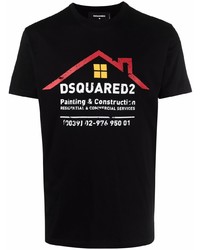 schwarzes bedrucktes T-Shirt mit einem Rundhalsausschnitt von DSQUARED2