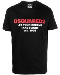 schwarzes bedrucktes T-Shirt mit einem Rundhalsausschnitt von DSQUARED2