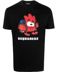 schwarzes bedrucktes T-Shirt mit einem Rundhalsausschnitt von DSQUARED2