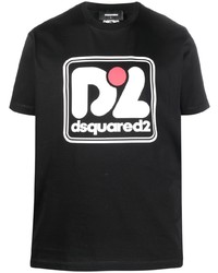 schwarzes bedrucktes T-Shirt mit einem Rundhalsausschnitt von DSQUARED2