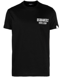 schwarzes bedrucktes T-Shirt mit einem Rundhalsausschnitt von DSQUARED2